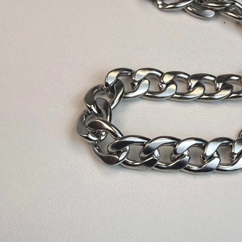 Silver Cuban Chain Bracelet Mens Chunky Statement Jewelry 7.5 Inch